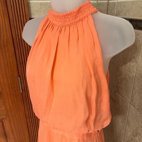 NWT Elizabeth and James Carlita Dress in Orange Sherbert Silk High Neck Size 8 - Picture 9 of 15